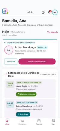 Tela inicial da nutricionista no app para iPhone